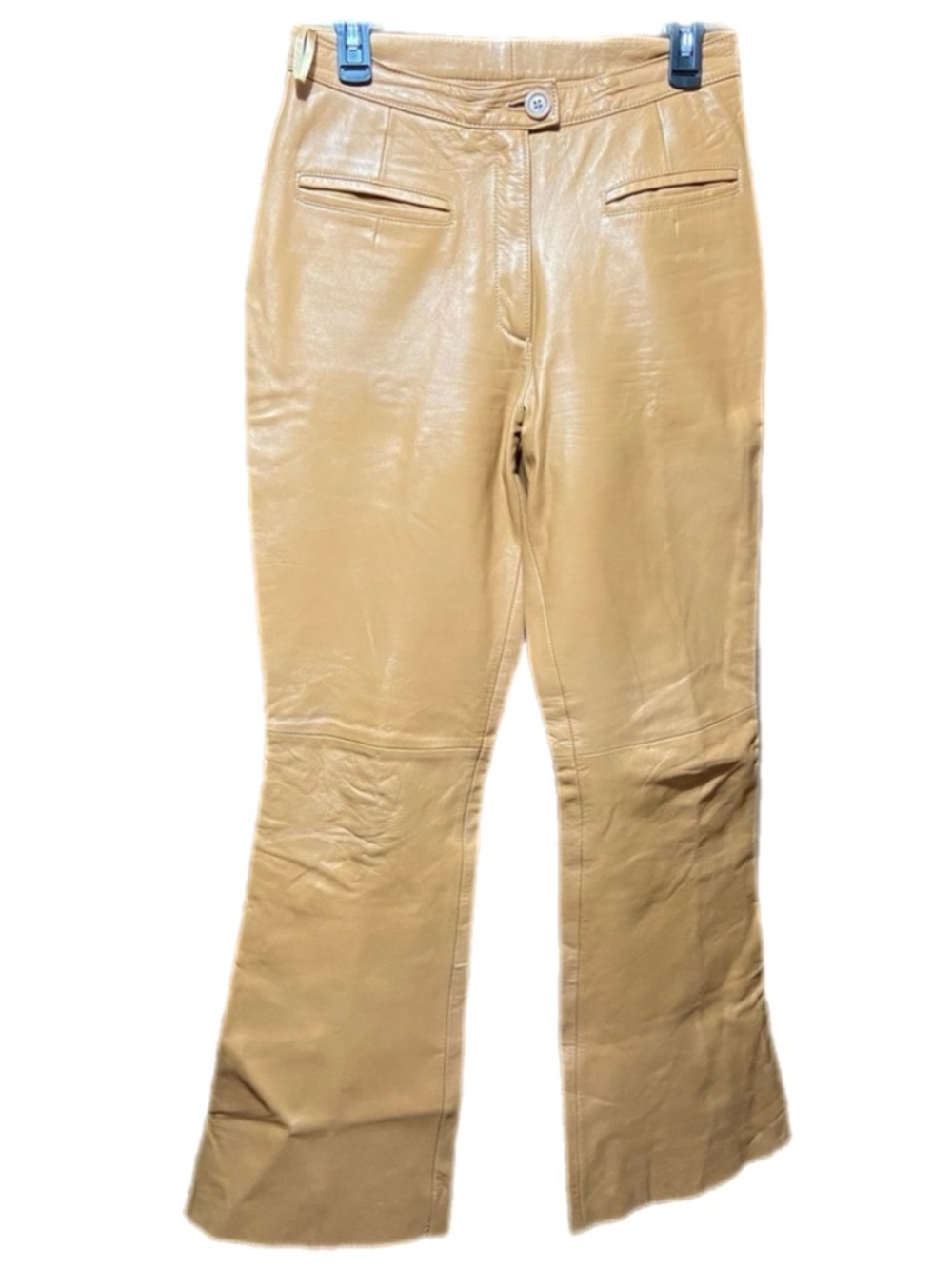 Y2K Lebaz Flared Leather Pants Trousers Camel Boho 10X31 Bell Bottoms High Rise